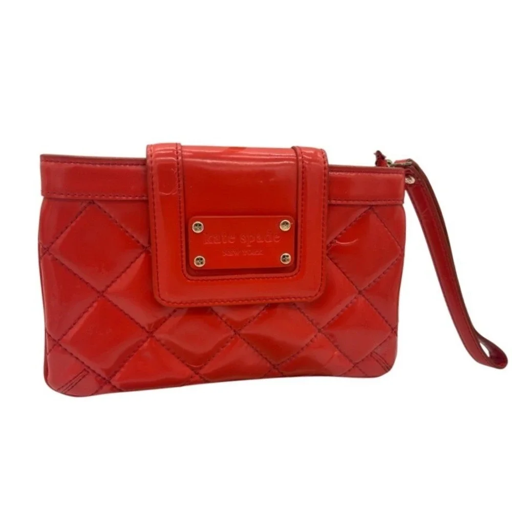 Kate Spade Wristlet Women's Cherry Red Quilted Patent Leather Clutch Bag